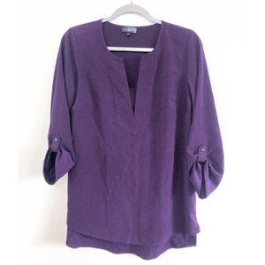 Purple High-Low Blouse with 3/4 Sleeves